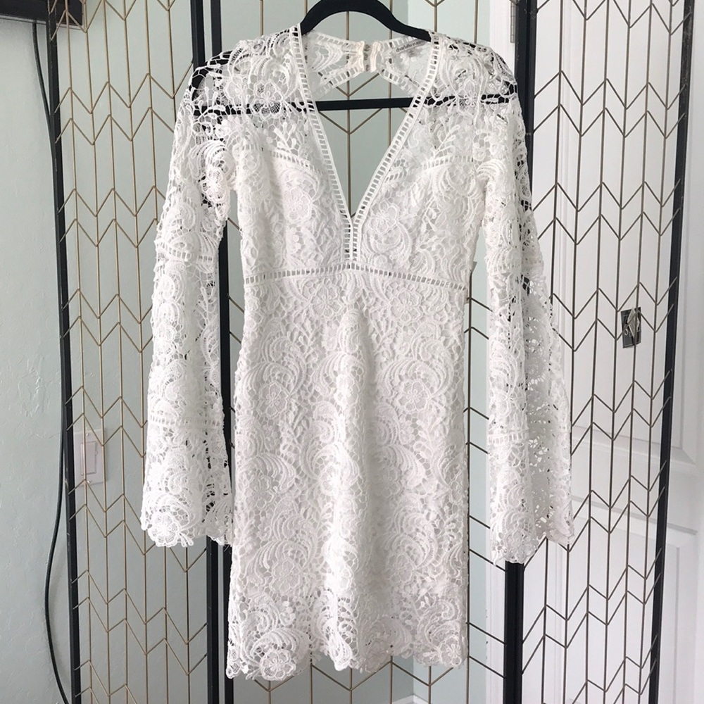 Charlotte Russe White Lace Long Sleeve Dress